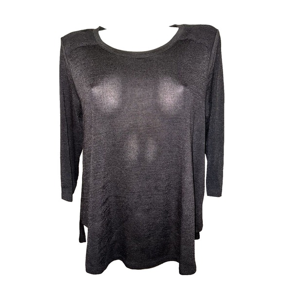 Style & Co. Tops - New Style & Co. Black Knit 3/4 Sleeve Top Crochet Lace Back Detail Womens XL NWT
